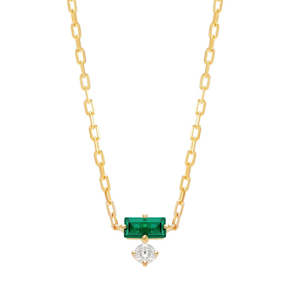 Lab Grown Diamond Accent and Lab-Created Emerald Necklace in 10K Yellow Gold – Image 1 of 3
