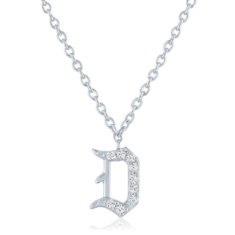 Diamond Accent Gothic Script D Initial Pendant in Sterling Silver  – Image 1 of 3
