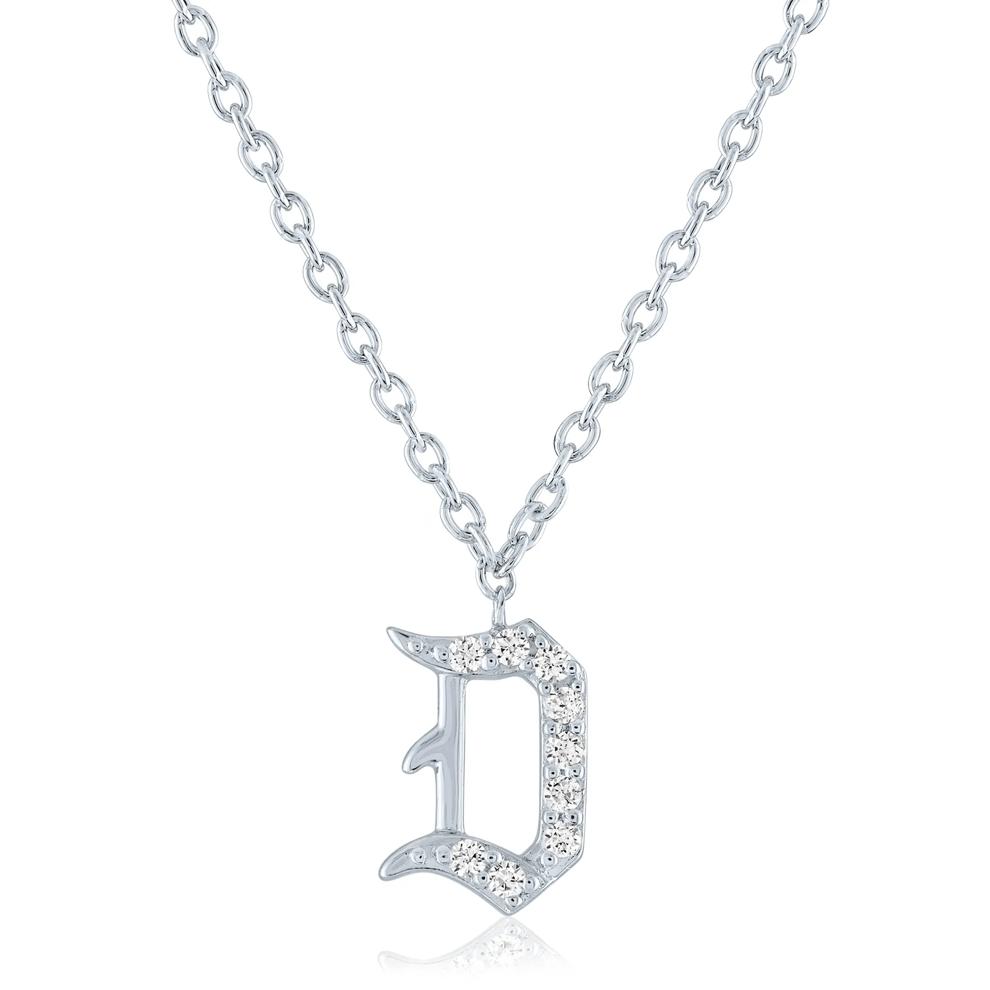 Diamond Accent Gothic Script D Initial Pendant in Sterling Silver  – Image 1 of 3