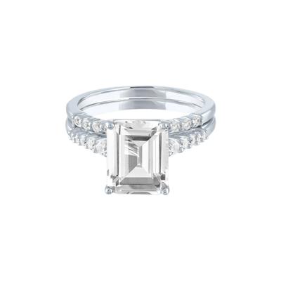 Promise Ring Set with Emerald-Cut Lab Created White Sapphire in Sterling Silver