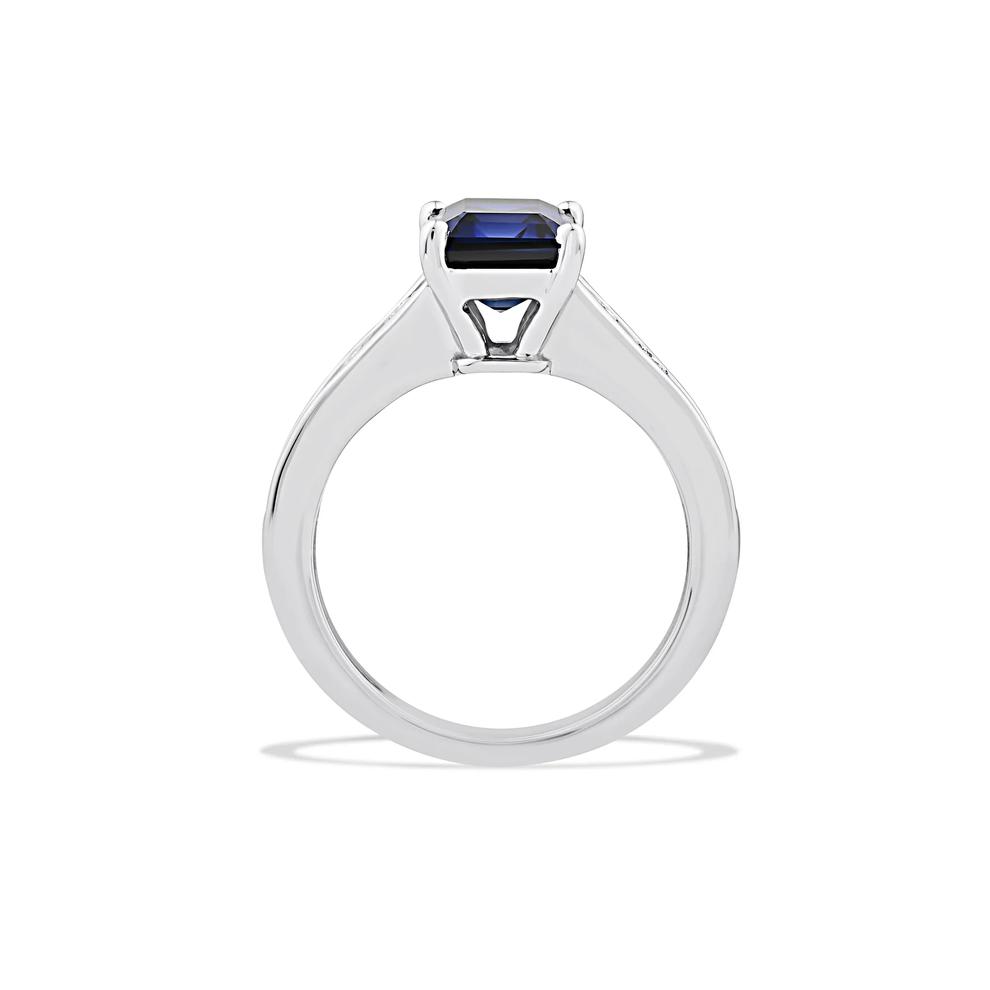 Emerald-Cut Lab-Created Blue Sapphire &amp; Lab Grown Diamond Ring in 10K White Gold (1 ct. tw.) – Image 2 of 4