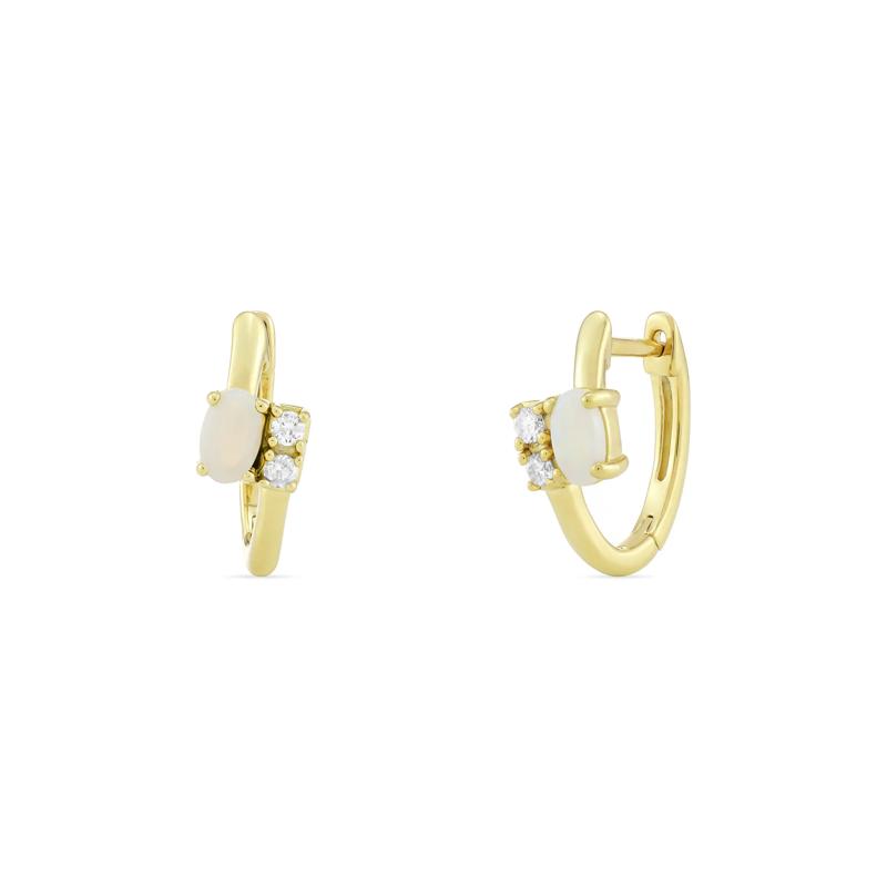 Opal and Diamond Accent Huggie Hoop Earrings in 10K Yellow Gold – Image 1 of 2