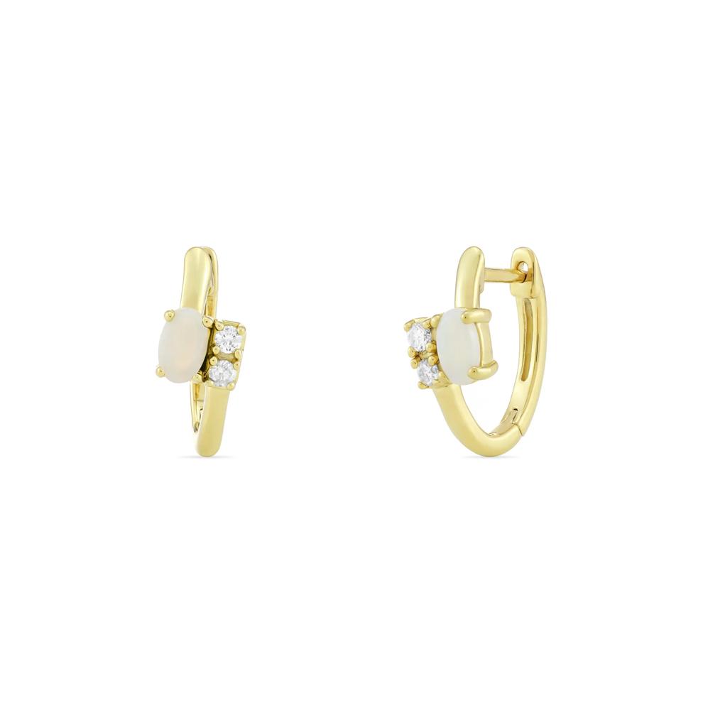 Opal and Diamond Accent Huggie Hoop Earrings in 10K Yellow Gold – Image 1 of 2