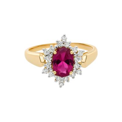 Ruby & Diamond Starburst Halo Ring in 10K Yellow Gold (1/4 ct. tw.)