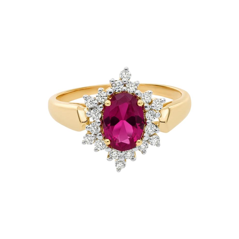 Ruby &amp; Diamond Starburst Halo Ring in 10K Yellow Gold (1/4 ct. tw.) – Image 1 of 4