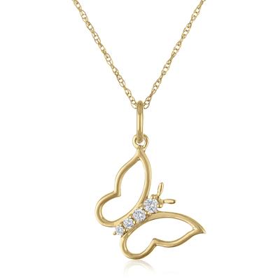 Diamond Accent Butterfly Pendant Necklace in 10K Gold