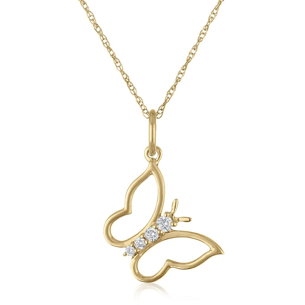Diamond Accent Butterfly Pendant Necklace in 10K Yellow Gold – Image 1 of 3