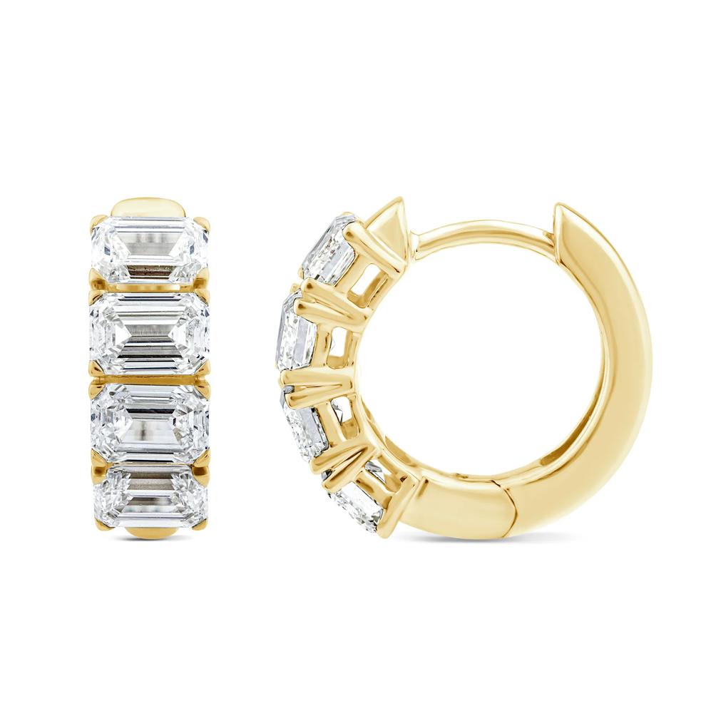 Lab Grown Diamond Emerald-Cut Huggie Hoop Earrings in 14K Yellow Gold (2 1/2 ct. tw.) – Image 2 of 2