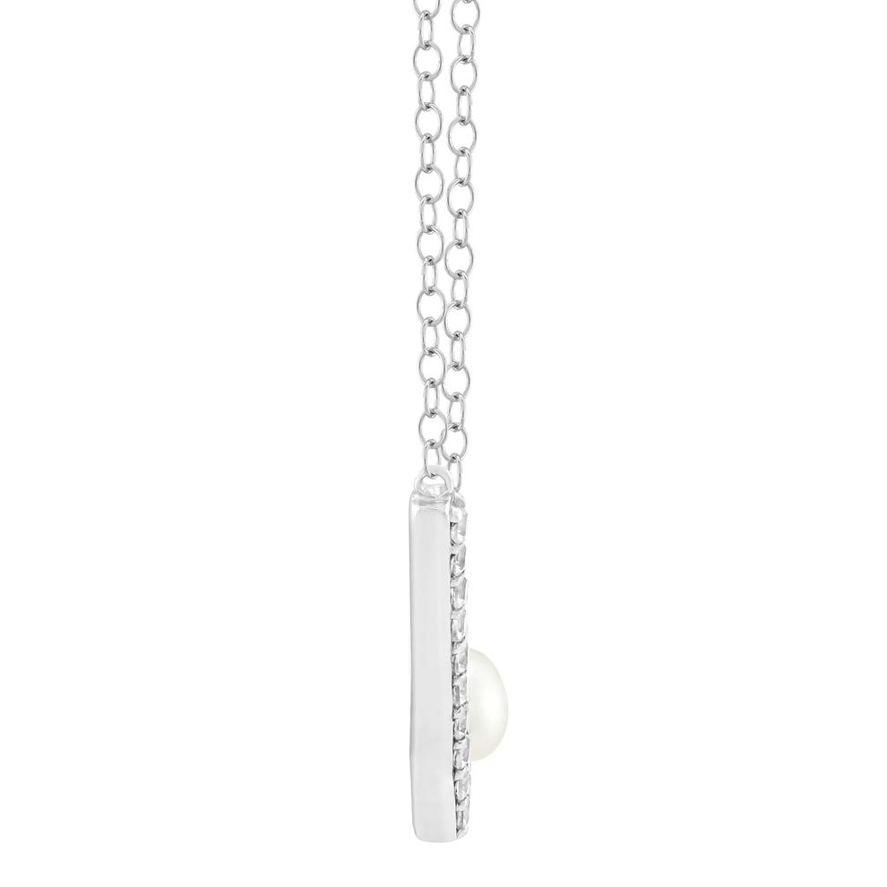 Freshwater Cultured Button Pearl and Lab-Created White Sapphire Necklace in Sterling Silver – Image 2 of 3