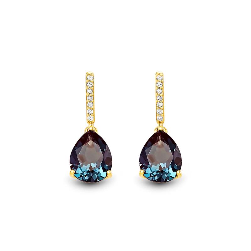 Lab-Created Alexandrite and Diamond Accent Drop Earrings in 10K Yellow Gold – Image 2 of 2