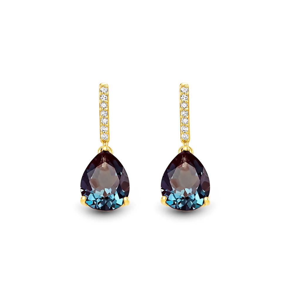 Lab-Created Alexandrite and Diamond Accent Drop Earrings in 10K Yellow Gold – Image 2 of 2