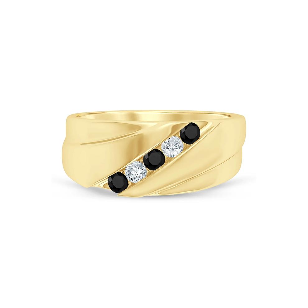 Black and White Diamond Diagonal Band in 10K Yellow Gold (1/3 ct. tw.) – Image 1 of 3