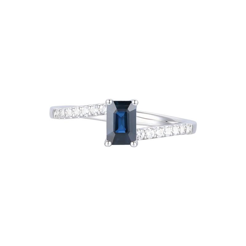 Blue Sapphire and Diamond Bypass Ring in 10K White Gold &#40;1/7 ct. tw.&#41; – Image 1 of 3