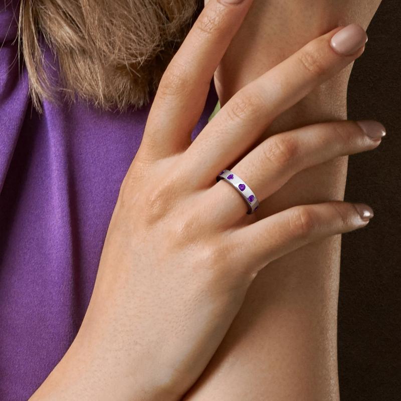 Heart-Shaped Amethyst Eternity Band in Sterling Silver – Image 5 of 7
