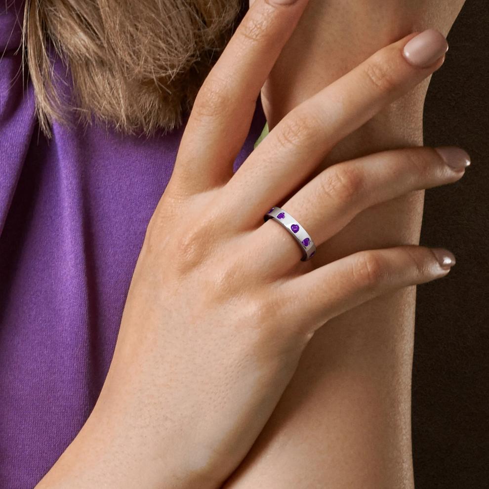 Heart-Shaped Amethyst Eternity Band in Sterling Silver – Image 5 of 7