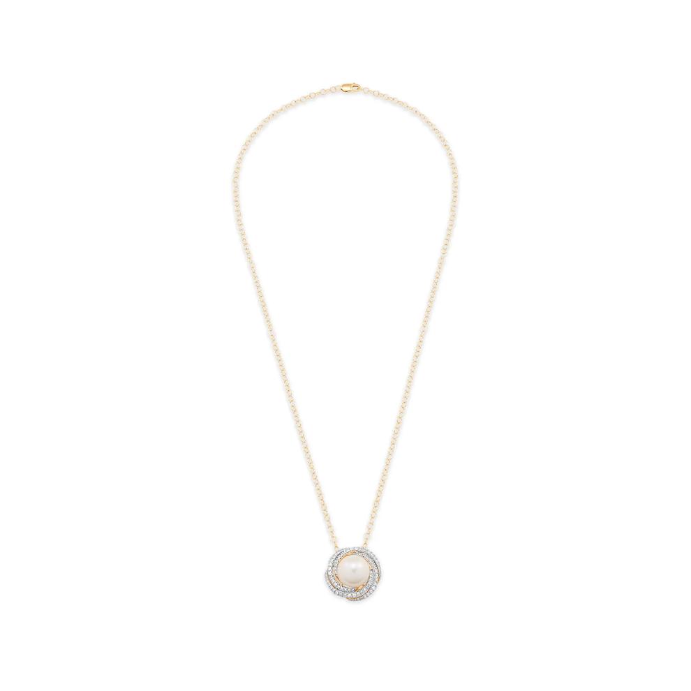 Freshwater Cultured Pearl &amp; Diamond Pendant Necklace in 14K Yellow Gold (5/8 ct. tw.) – Image 2 of 4