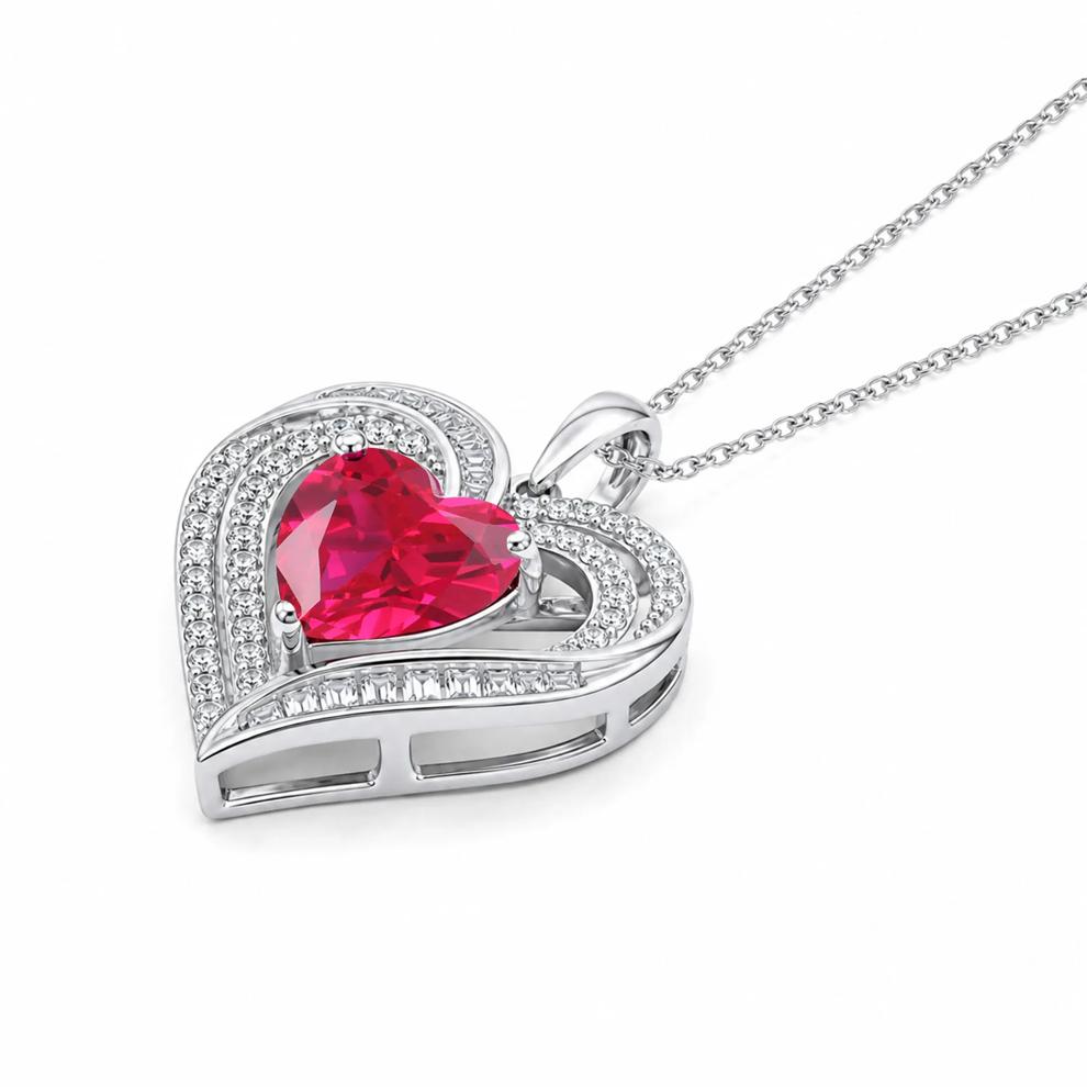 Lab-Created Ruby &amp; Lab-Created White Sapphire Heart Pendant Necklace in Sterling Silver – Image 4 of 4