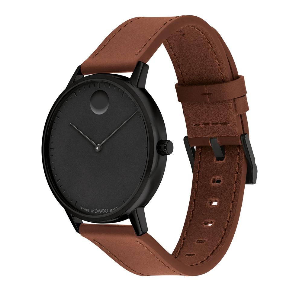 Bold Face Watch With Brown Leather Strap in Black-Tone Stainless Steel, 41mm – Image 2 of 3