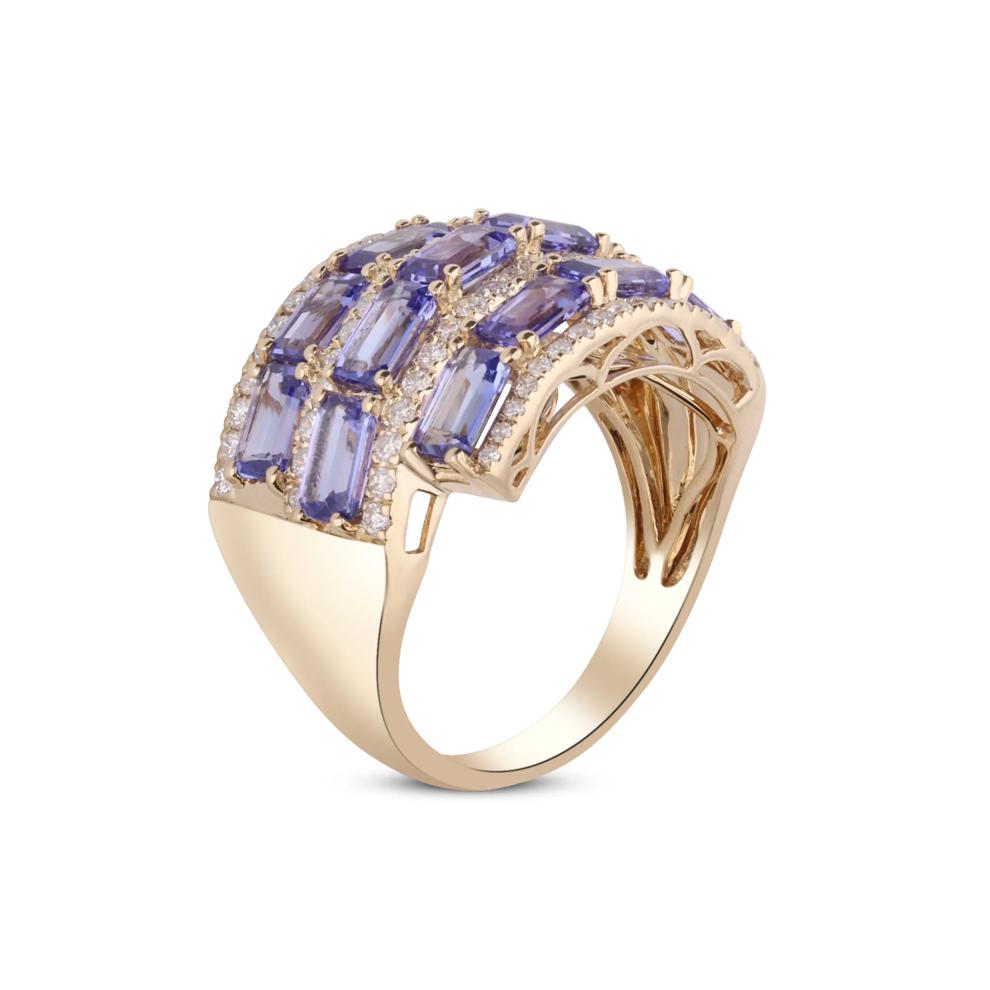 Tanzanite &amp; Diamond Triple Band Ring in 14K Yellow Gold (1/2 ct. tw.) – Image 3 of 4