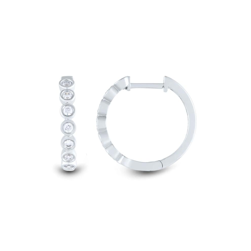 Lab Grown Diamond Bezel-Set Hoop Earrings in 14K White Gold (1/3 ct. tw.) – Image 2 of 2