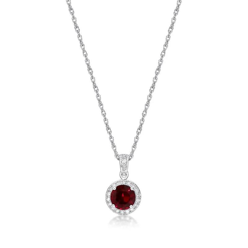 Lab Created Ruby &amp; 1/10 ct. tw. Diamond Pendant in Sterling Silver – Image 1 of 3