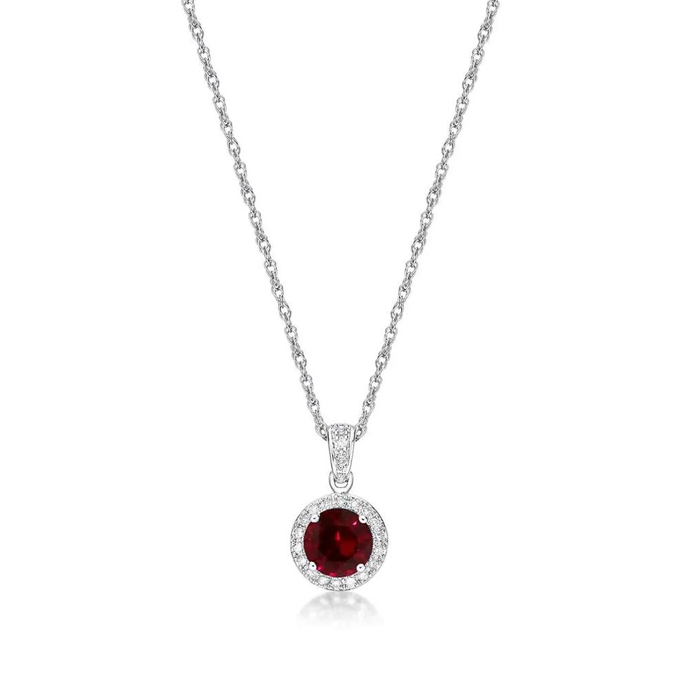 Lab Created Ruby &amp; 1/10 ct. tw. Diamond Pendant in Sterling Silver – Image 1 of 3