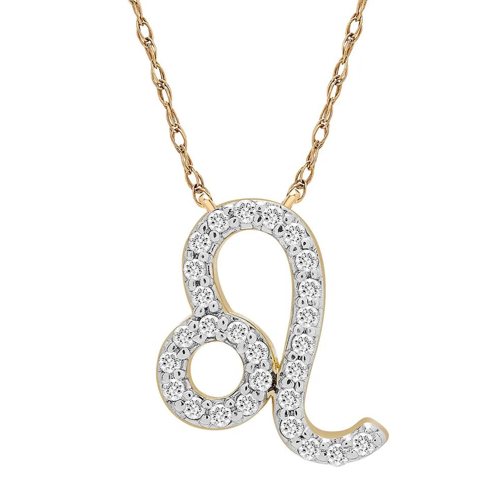 Leo Zodiac Necklace with Diamonds in 10K Yellow Gold (1/10 ct. tw.) – Image 1 of 3