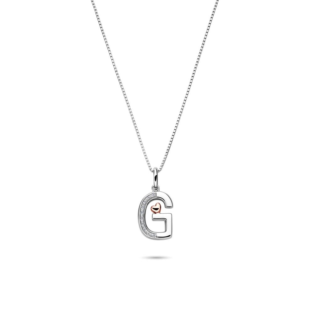 Diamond Accent Initial G Pendant in Sterling Silver and 14K Rose Gold – Image 1 of 5