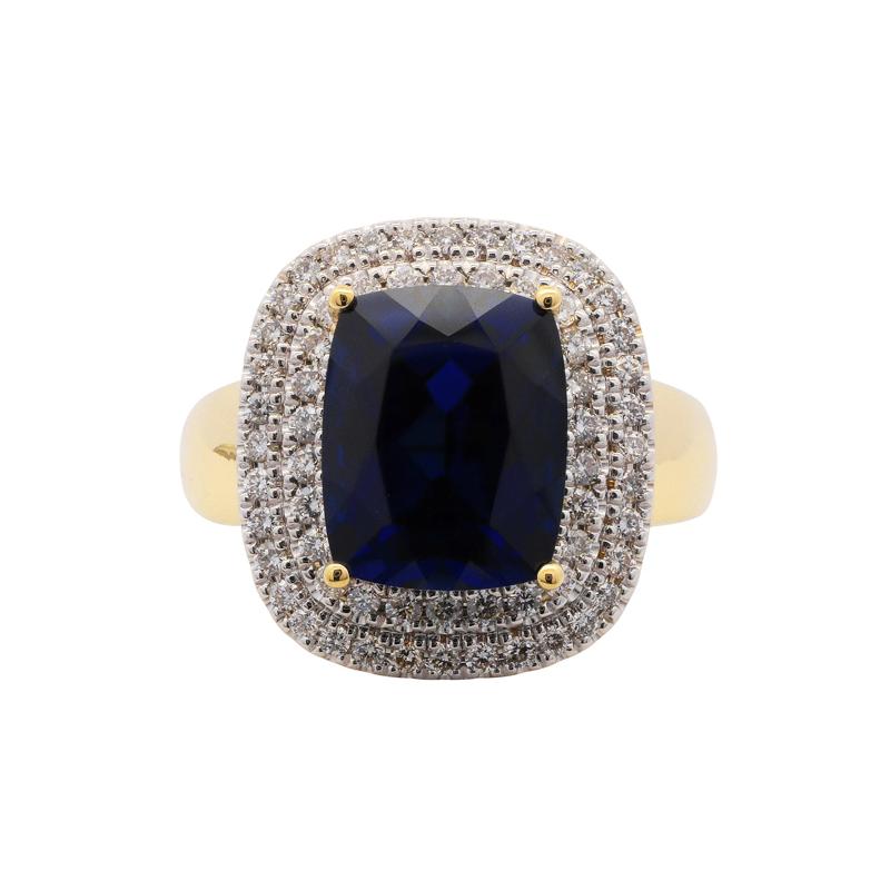 Lab-Created Blue Sapphire and Diamond Ring in 10K Yellow Gold &#40;3/8 ct. tw.&#41; – Image 1 of 3
