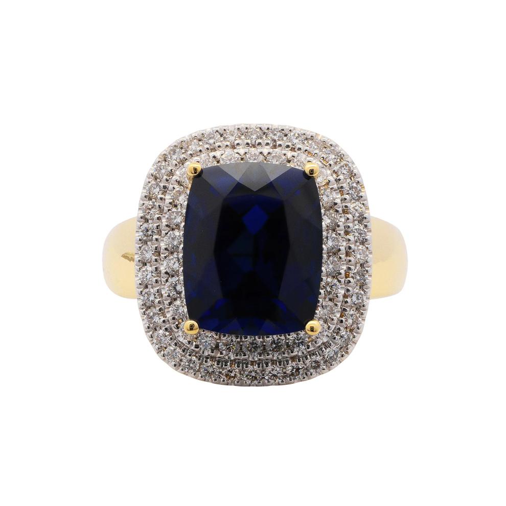 Lab-Created Blue Sapphire and Diamond Ring in 10K Yellow Gold (3/8 ct. tw.) – Image 1 of 3