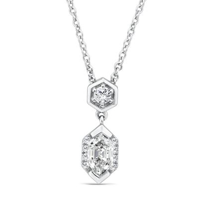 Lab Grown Diamond Hexagon Drop Pendant Necklace in 14K White Gold (1/3 ct. tw.)