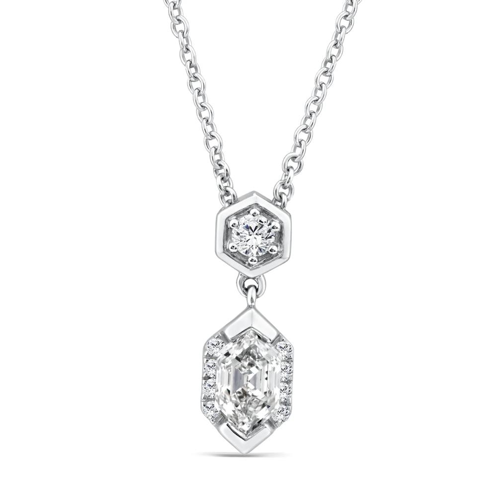 Lab Grown Diamond Hexagon Drop Pendant Necklace in 14K White Gold (1/3 ct. tw.) – Image 1 of 3