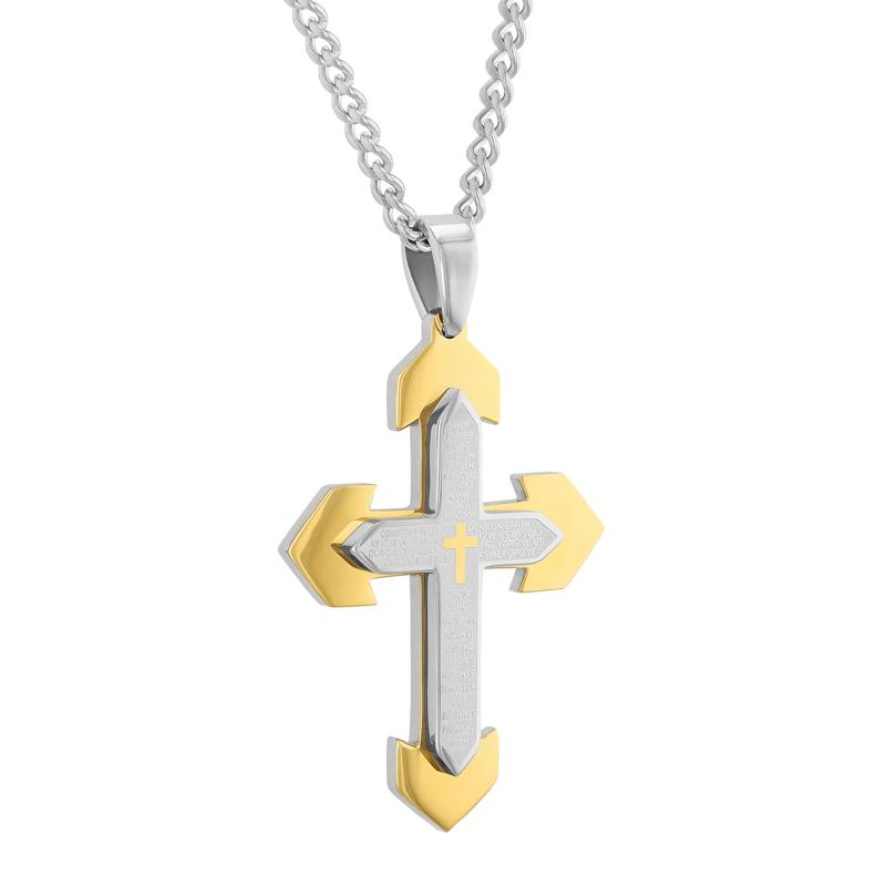 Lord&#39;s Prayer Cross in Two-Tone Stainless Steel, 24&quot; – Image 2 of 4