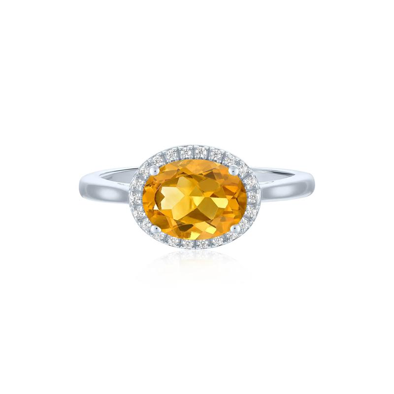 Citrine and Diamond Accent Halo Ring in Sterling Silver – Image 1 of 3
