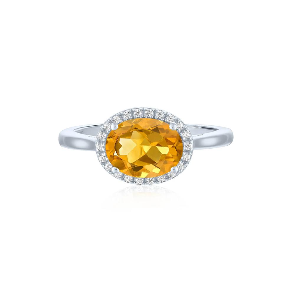 Citrine and Diamond Accent Halo Ring in Sterling Silver – Image 1 of 3