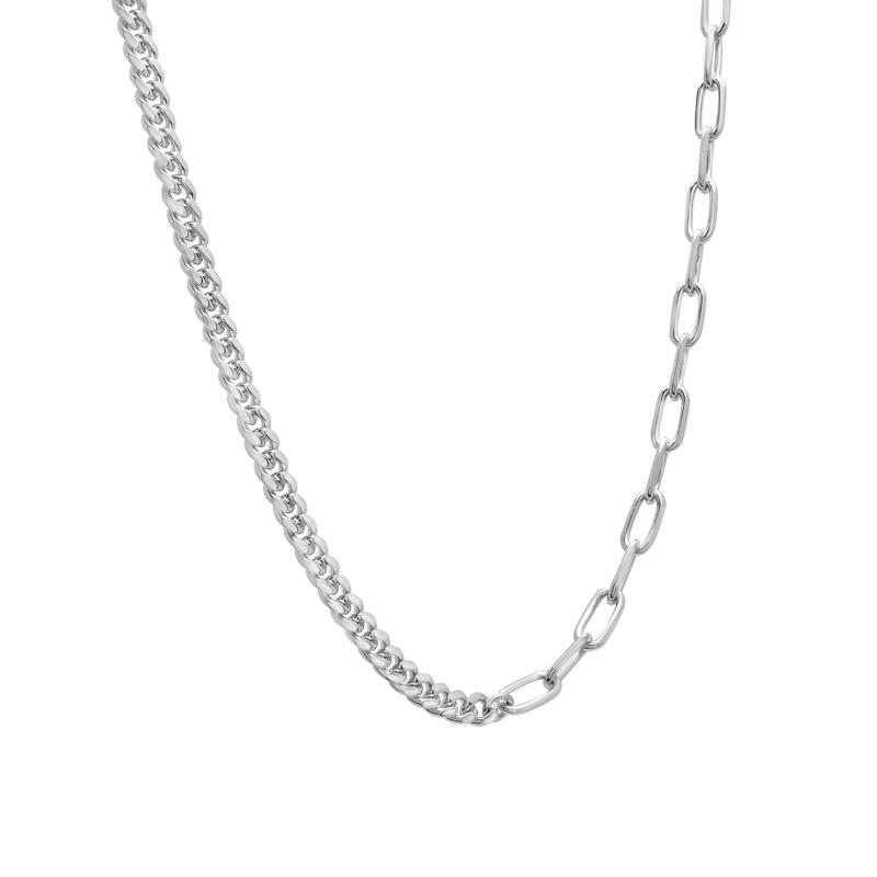 Curb and Paperclip Chain Necklace in Sterling Silver, 18&quot; – Image 2 of 10