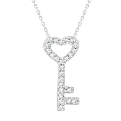Diamond Heart Key Pendant Necklace in Sterling Silver (1/10 ct. tw.)