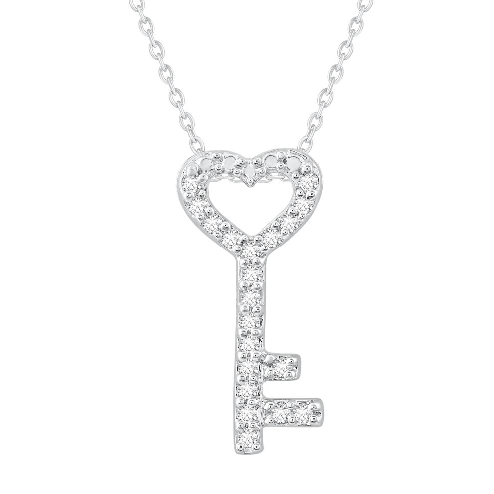 Diamond Heart Key Pendant Necklace in Sterling Silver (1/10 ct. tw.) – Image 1 of 3