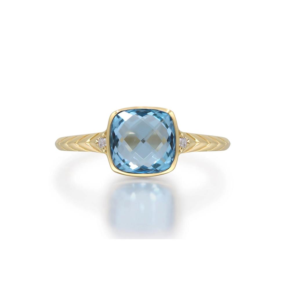 Swiss Blue Topaz &amp; Diamond Accent Ring in 10K Yellow Gold – Image 1 of 5