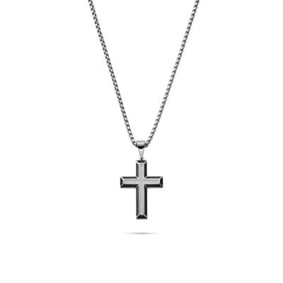 Black and White Diamond Cross in Stainless Steel (1/2 ct. tw.)