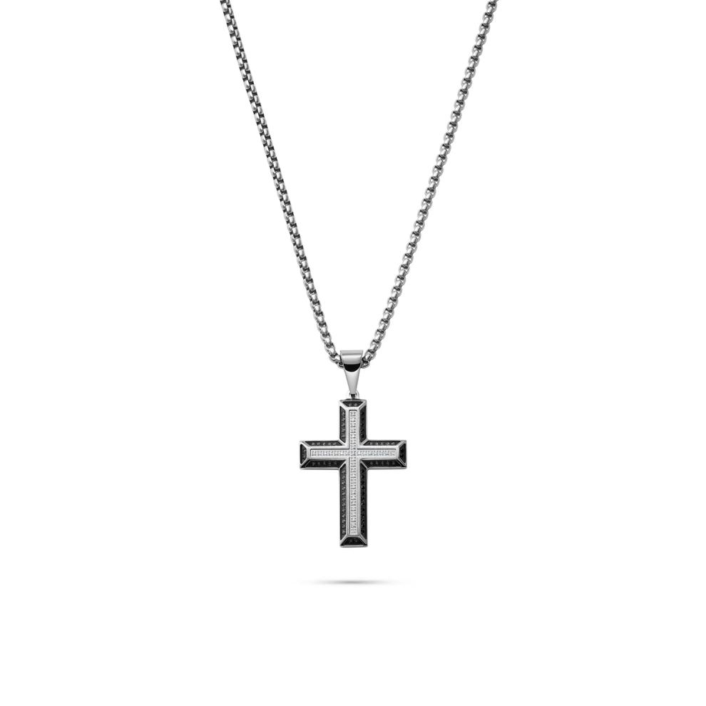 Black and White Diamond Cross in Stainless Steel (1/2 ct. tw.) – Image 1 of 4