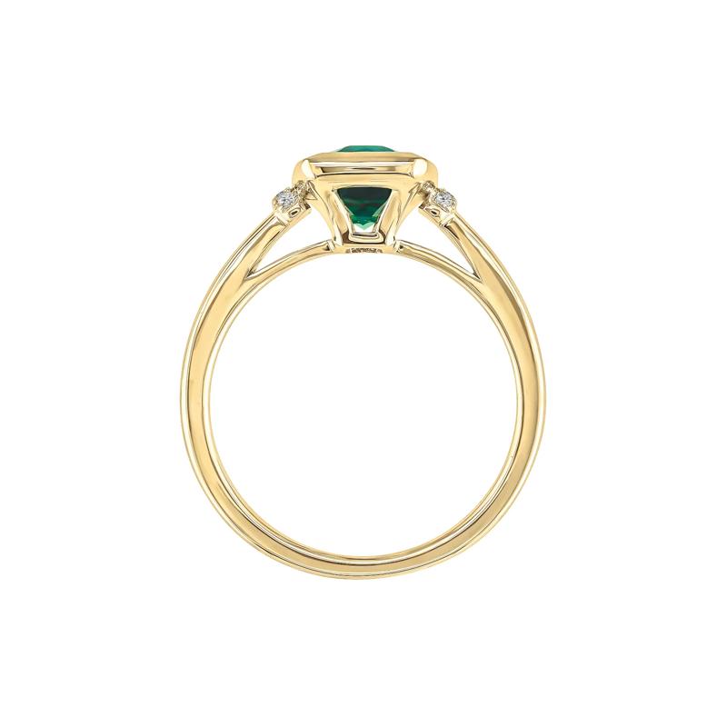 Lab-Created Emerald and Diamond Accent Ring in 10K Yellow Gold – Image 2 of 3