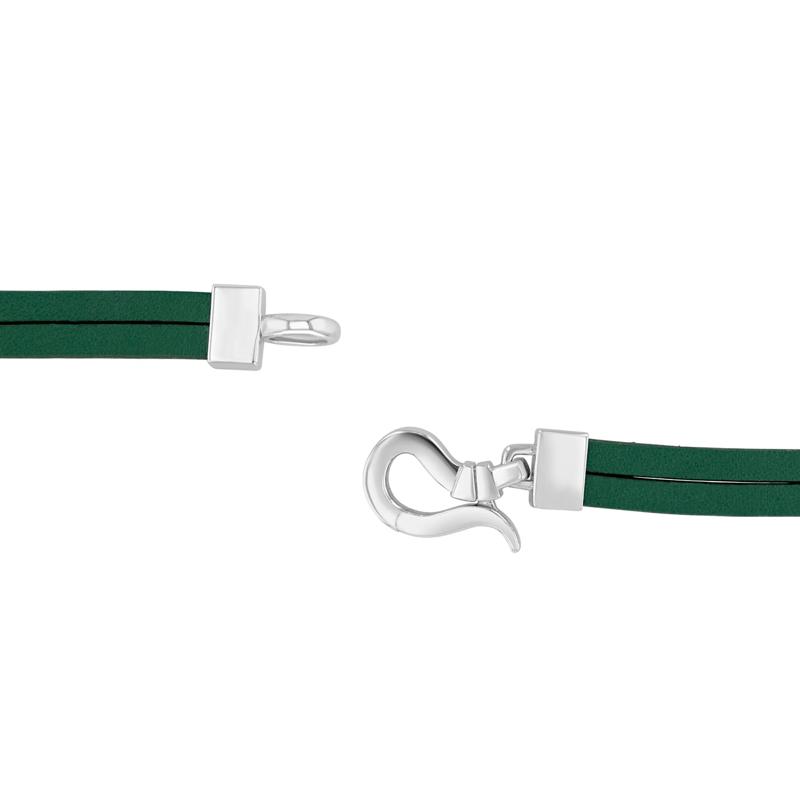 Men&#39;s Double Flat Green Leather Screw Bracelet in Vermeil and Sterling Silver, 8.5&quot; – Image 2 of 3
