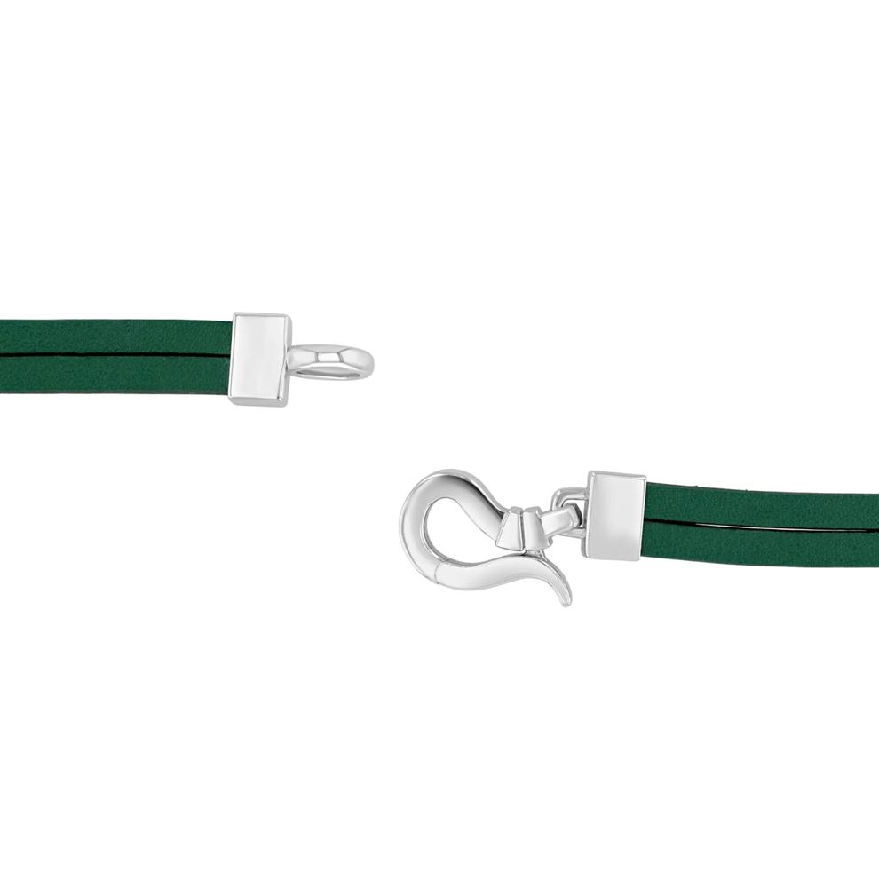 Men's Double Flat Green Leather Screw Bracelet in Vermeil and Sterling Silver, 8.5" – Image 2 of 3