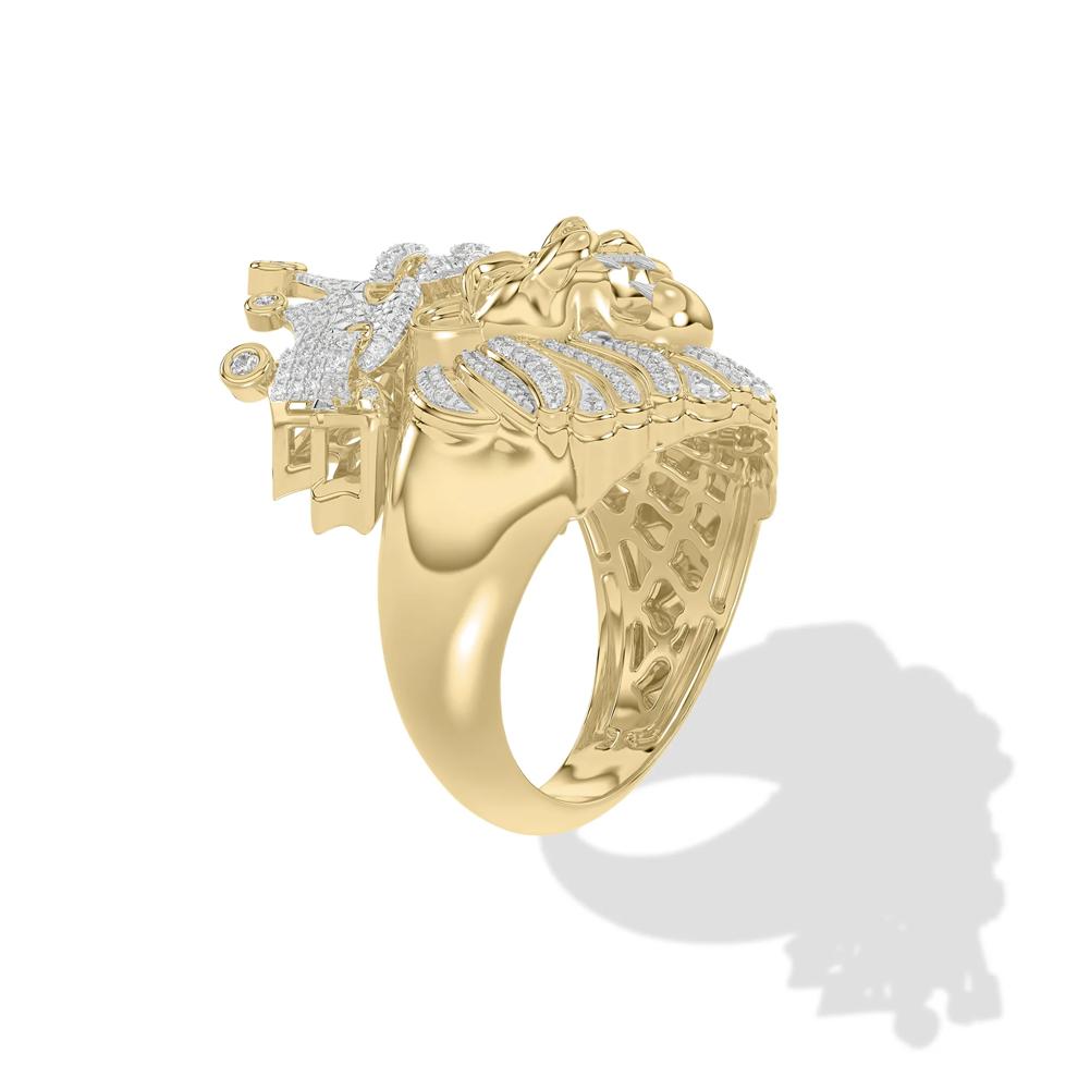 Men's Lab-Created Ruby &amp; Diamond Lion's Head Ring in 10K Yellow Gold (1/2 ct. tw.) – Image 3 of 4
