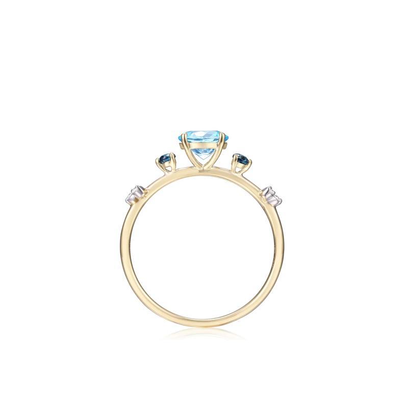 Swiss Blue Topaz Ring with London Blue Topaz and Diamond Accents in 10K Yellow Gold – Image 2 of 3