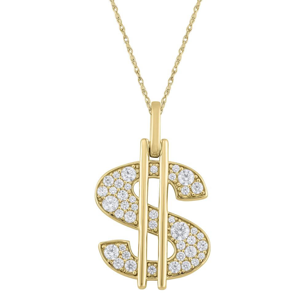 Men's Lab Grown Diamond Dollar Sign Pendant in 10K Yellow Gold (1 1/4 ct. tw.) – Image 1 of 2