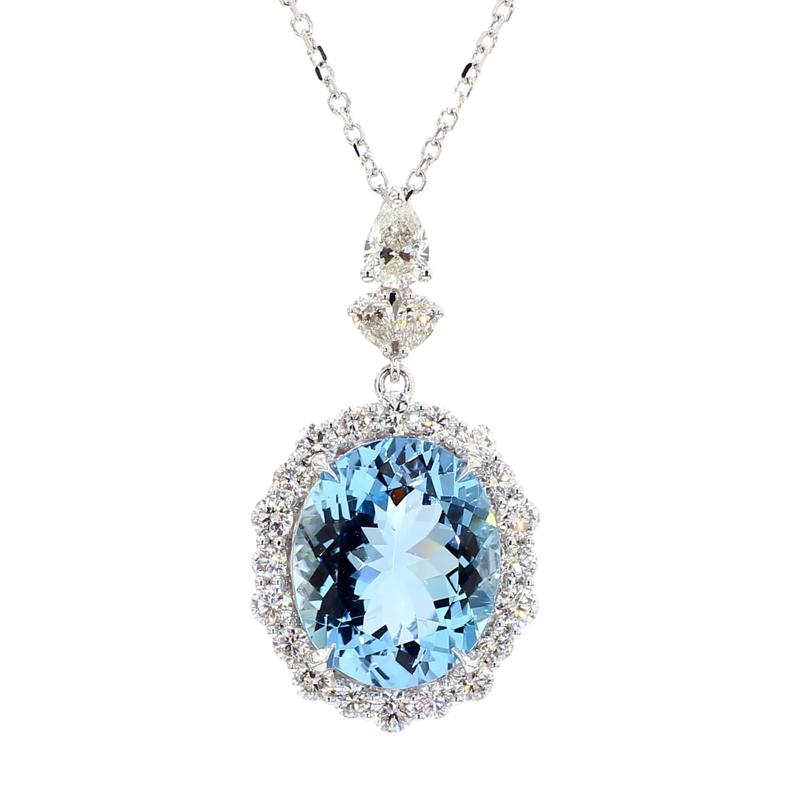Aquamarine and Diamond Pendant in 18K White Gold &#40;1 ct. tw.&#41; – Image 1 of 3