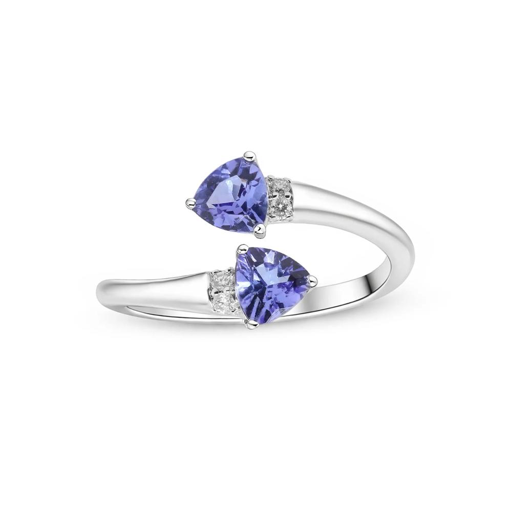 Trillion-Cut Tanzanite &amp; Diamond Accent Bypass Ring in Sterling Silver – Image 1 of 4