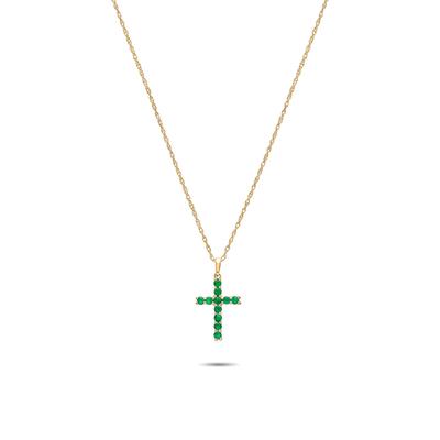 Emerald Cross Pendant in 10K Yellow Gold